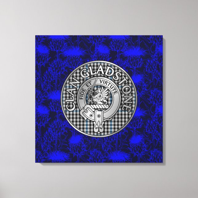 Toile Clan Gladstone Crest & Tartan sur le chardon (Recto)