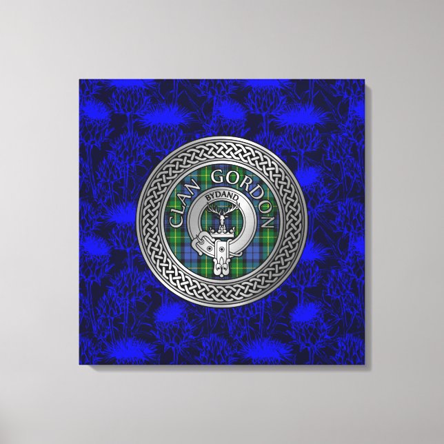 Toile Clan Gordon Crest & Tartan Knot sur le chardon (Recto)