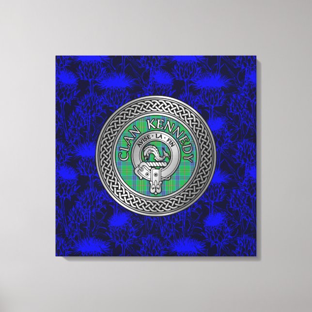 Toile Clan Kennedy Crest & Tartan Knot sur Thistle (Recto)