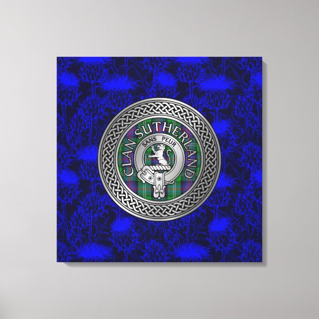 Toile Clan Sutherland Crest & Tartan Knot sur le chardon (Recto)