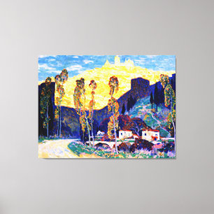 Toile Clarence Gagnon art, Soirée, Sienne