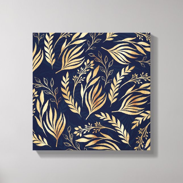 Toile Classement Gold Foliage Botanical Blue Design (Recto)
