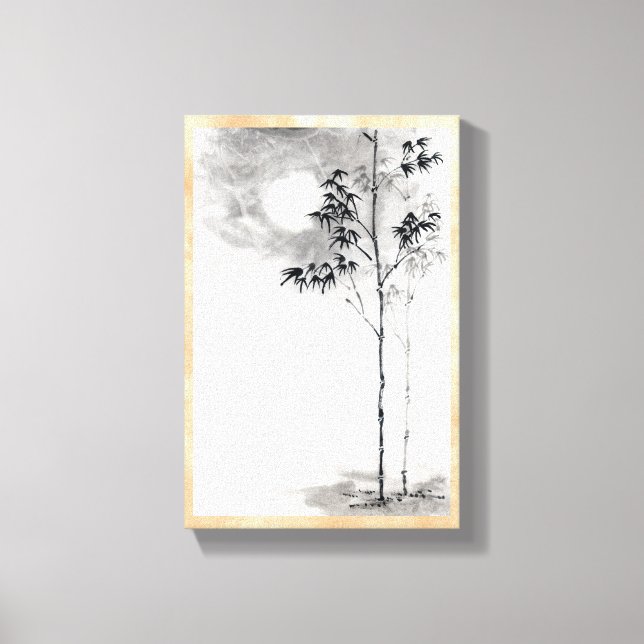 Toile classique japonais sumi-e peinture art bambou lune (Recto)