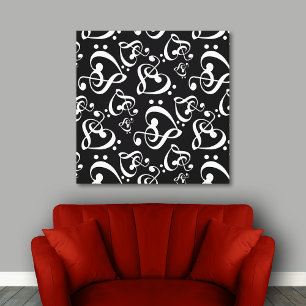 Toile Clef Hearts Black and White Music Wall Art Canvas