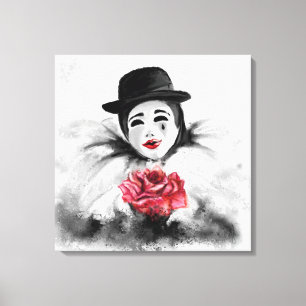 Toile Clown et Rose - Romantique Black White Peinture Ar