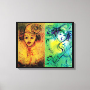 TOILE CLOWNS EN JAUNE ET VERT