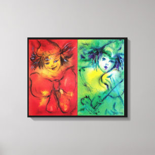 TOILE CLOWNS EN ROUGE ET VERT