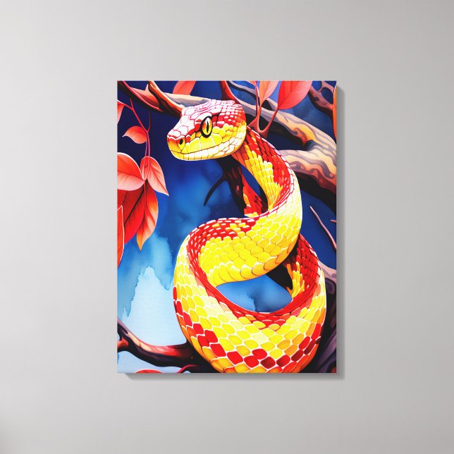 Toile Cobra avec des écailles rouge et jaune vibrantes d (Recto)