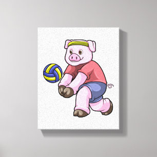 Toile Cochon de sport avec volleyball