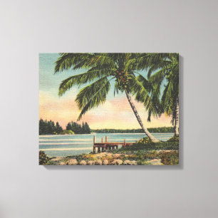 Toile Cocotier vintage Brise tropicale Coucher de soleil