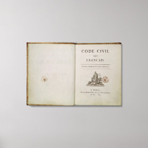 Toile Code civil, ouvert à la page de titre, 1804
