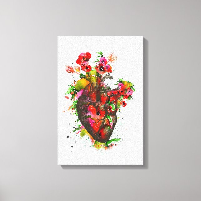 Toile Coeur anatomique avec fleurs, coeur floral (Recto)