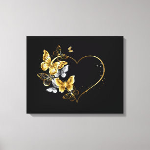 Toile Coeur aux papillons d'or