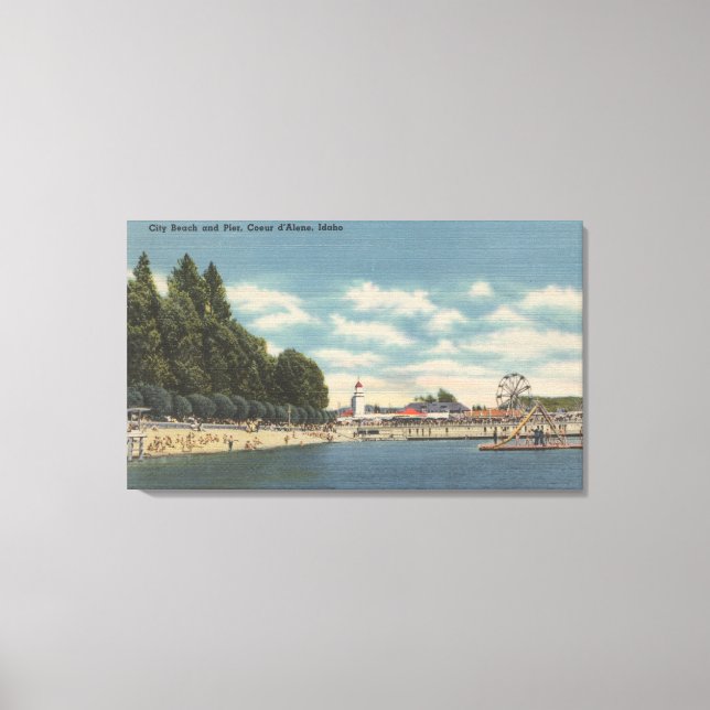 Toile Coeur d'Alene, ID - Vue de City Beach & Pier (Recto)