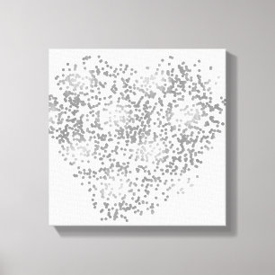 Toile Coeur de Confetti Argent et Blanc