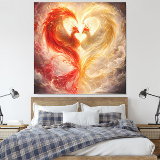 Toile Cœur de phénix jumeaux d'amour éternel