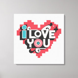 Toile Cœur de pixel J'aime typographie rétro
