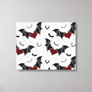 Toile Coeur d'Halloween avec ailes de chauve-souris noir