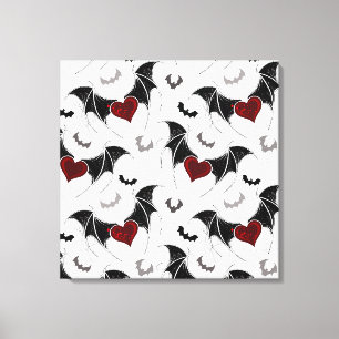 Toile Coeur d'Halloween avec ailes de chauve-souris noir