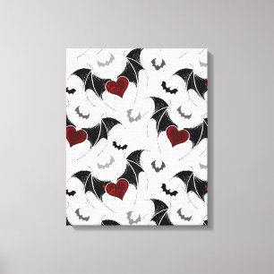 Toile Coeur d'Halloween avec ailes de chauve-souris noir