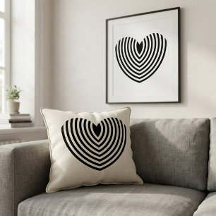 Toile Cœur noir et blanc concentrique d'art optique mode