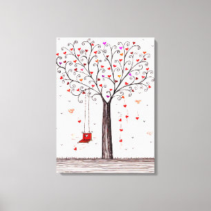 TOILE COEUR ROMANTIQUE ROUGE NOIR DE L'ENCRE AVEC BAIGNA
