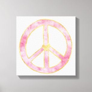 Toile Coeur rose de signe de paix d'or d'aquarelle