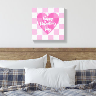 Toile Coeur rose plat À damiers Heureuse Sainte-Valentin