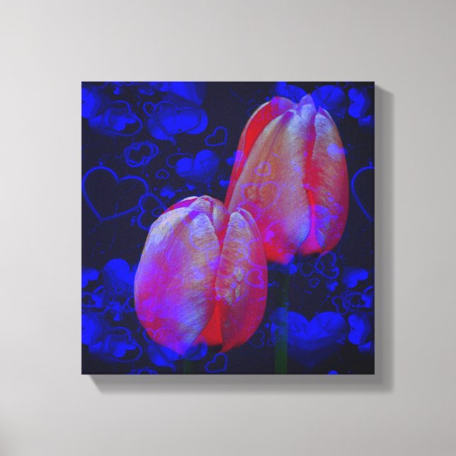 Toile Coeurs Bleus Électriques Et Tulipes Roses Art Flor (Recto)