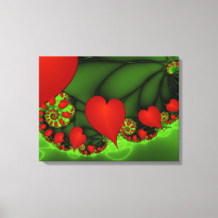 Toile Coeurs rouges Lime vert Moderne Art Abstrait fract