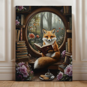Toile Coin Lecture Renard Fantaisiste de Livres