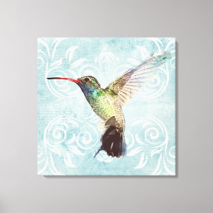 Toile Colibri à l'Arrière - plan fleuri