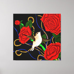 Toile Colibri et Roses