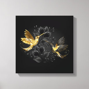 Toile Colibri noir et or
