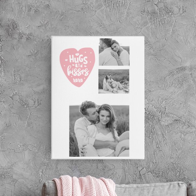 Toile Collage Couple Photo & Hugs And Kisses PInk Heart (Créateur téléchargé)