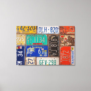 Toile collage de plaques d'immatriculation rétro rouillé