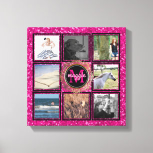 Toile Collage photo 8 Carrés sur mesure Monogramme rose
