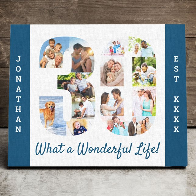 Toile Collage photo défini dans le numéro 30 bleu blanc  (Créateur téléchargé)