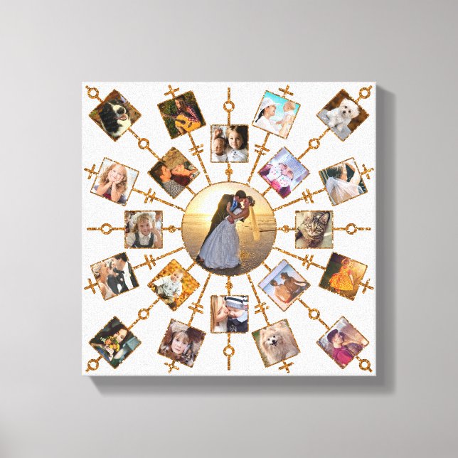 Toile Collage Photo Famille 21 Photos Joli Blanc Or (Recto)