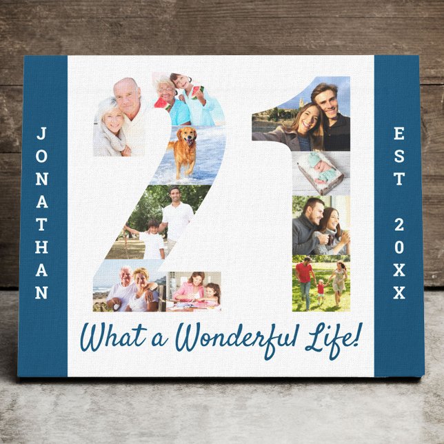 Toile Collage photo set in Number 21 Blue White Custom (Créateur téléchargé)