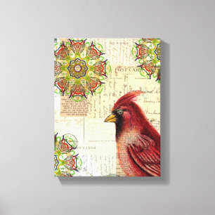 Toile Collaged Old Letters and Cardinal