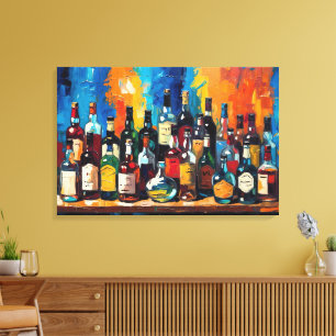 Toile "Collection de bouteilles de la étagère de bar" (S