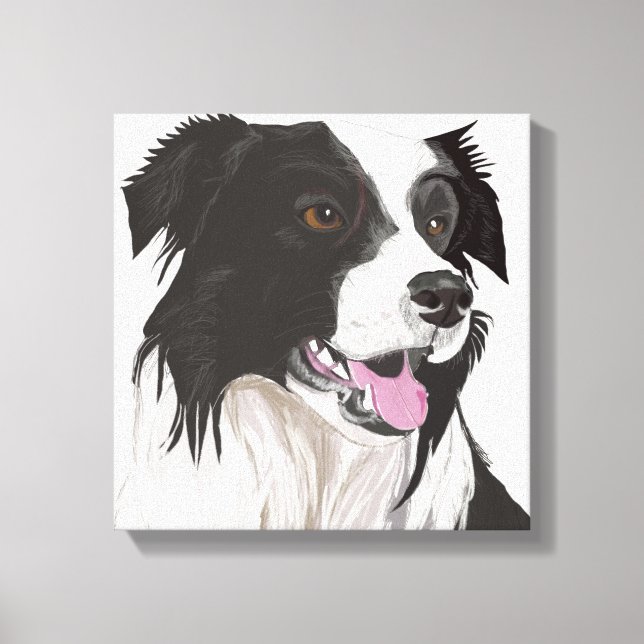 Toile Collie noir et blanc avec portrait Brown des yeux (Recto)