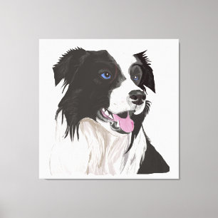 Toile Collie noir et blanc avec Portrait des yeux bleus.