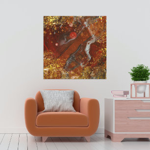 Toile Composition Abstraite Rouge Foncé Or Hypnotisante