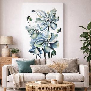 Toile Composition de fleurs botaniques bleues peintes à