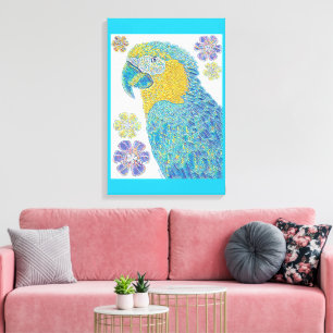 Toile Conception florale d'oiseaux macaw vibrants