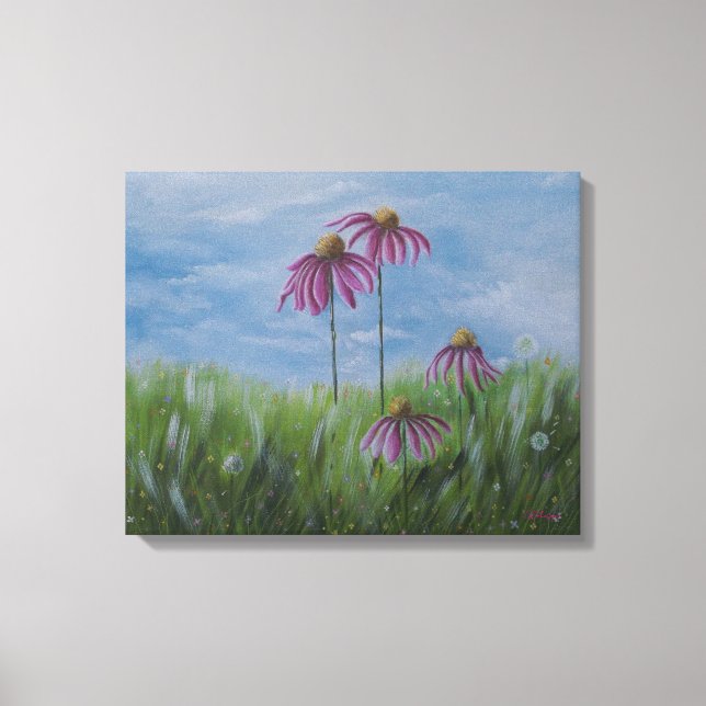 Toile Coneflower Wishes Wrapped Canvas (Recto)