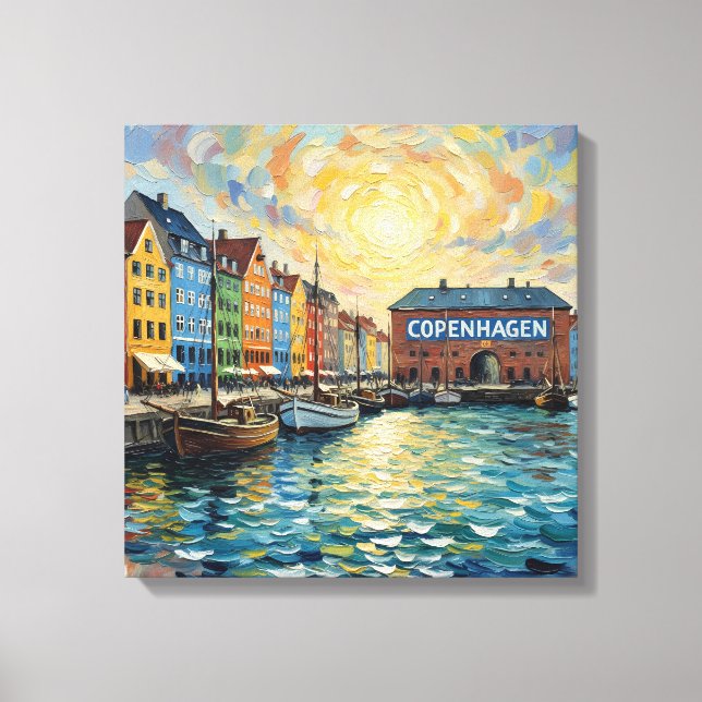 Toile Copenhagen Nyhavn Harbor Glow Canvas Art (Recto)