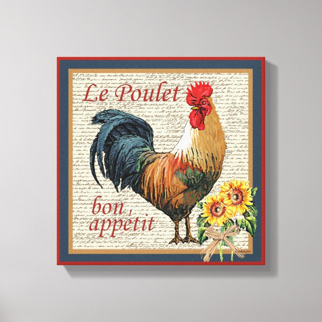 Toile Coq de pays français Le Poulet et Bon Appetit (Recto)